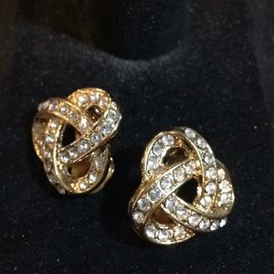 Vintage Gold and Rhinestone Earrings Clip On